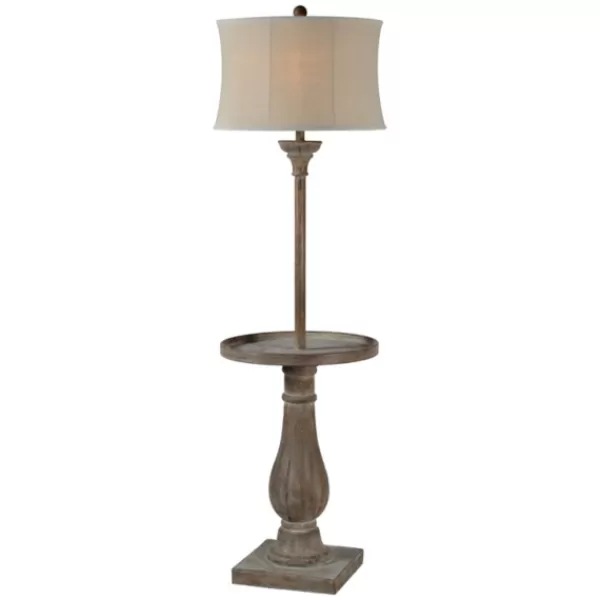 Floor Lamps-Kirkland's Home Washed Driftwood Floor Lamp With Tray Table Ivory