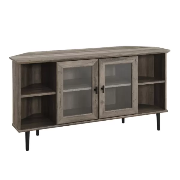 Tv Stands & Media Consoles-Kirkland's Home Washed Glass Door Corner Tv Stand Gray