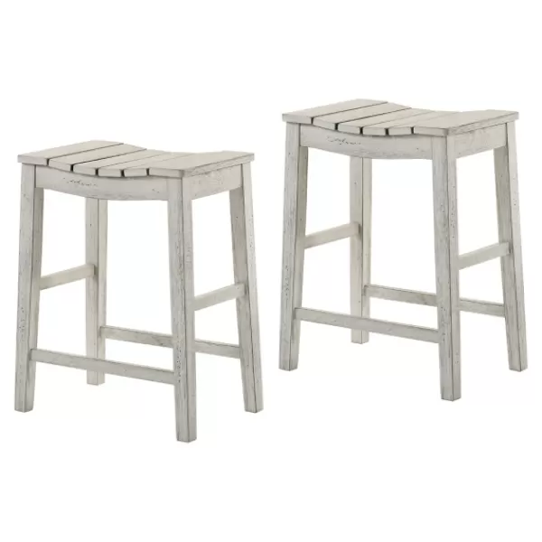 Bar Stools & Counter Height Stools-Kirkland's Home Washed Saddle Seat Counter Stools, Set Of 2 White