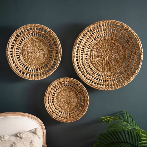 Wall Plaques-Kirkland's Home Water Hyacinth Basket Wall Plaques, Set Of 3 Tan