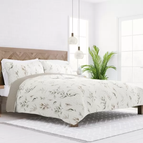 Quilts-Kirkland's Home Watercolor Leaves Reversible 2-Pc. Twin Quilt Set White/Green/Tan