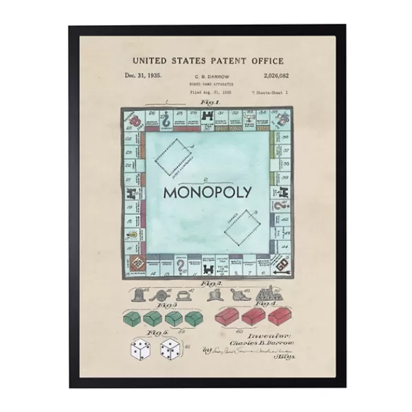 Framed Art-Kirkland's Home Watercolor Vintage Monopoly Framed Art Print Blue/Tan
