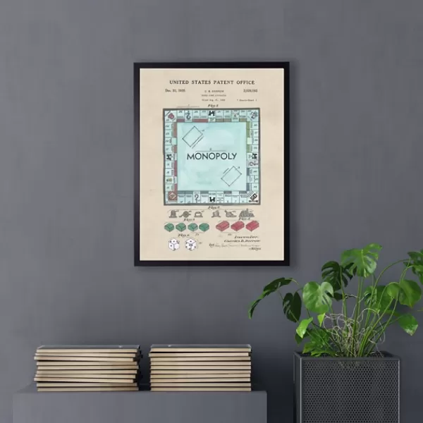 Framed Art-Kirkland's Home Watercolor Vintage Monopoly Framed Art Print Blue/Tan