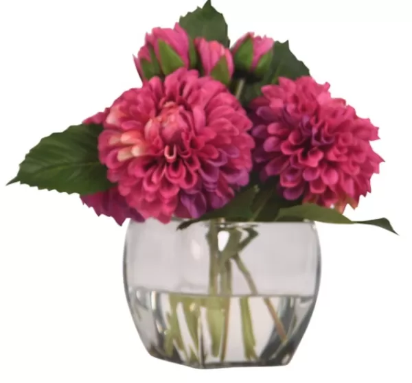 Arrangements & Greenery-Kirkland's Home Watered Magenta Dahlia Bouquet In Glass Vase Pink/Green