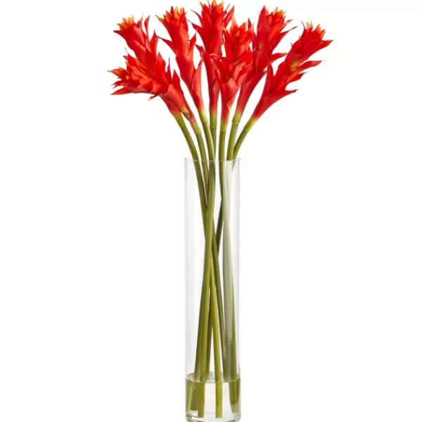 Arrangements & Greenery-Kirkland's Home Watered Star Bromeliad Bouqet In Glass Vase Pink/Green
