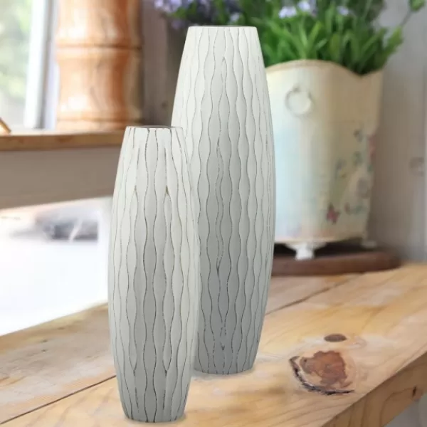 Vases-Kirkland's Home Wave Wood Vase, 16 In. Blue