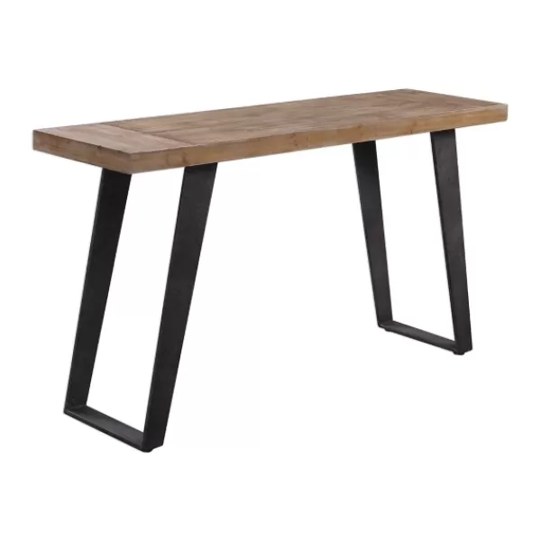Console Tables-Kirkland's Home Weathered Oak And Metal Console Table Tan