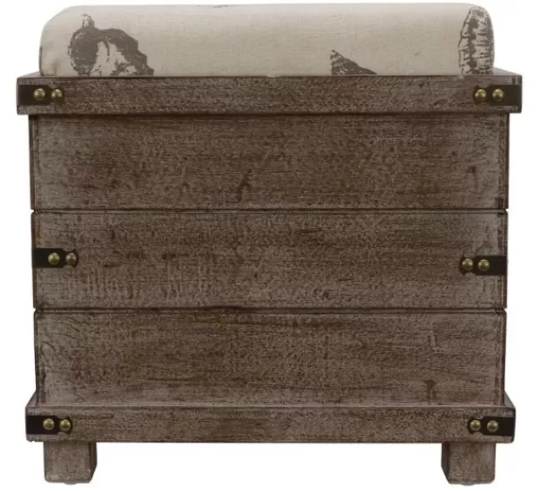 Benches & Ottomans-Kirkland's Home Weathered Wood Seashell Storage Ottoman Brownb/Tan