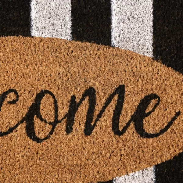 Doormats-Kirkland's Home Welcome Cabana Stripe Coir Doormat Tan/Black/White