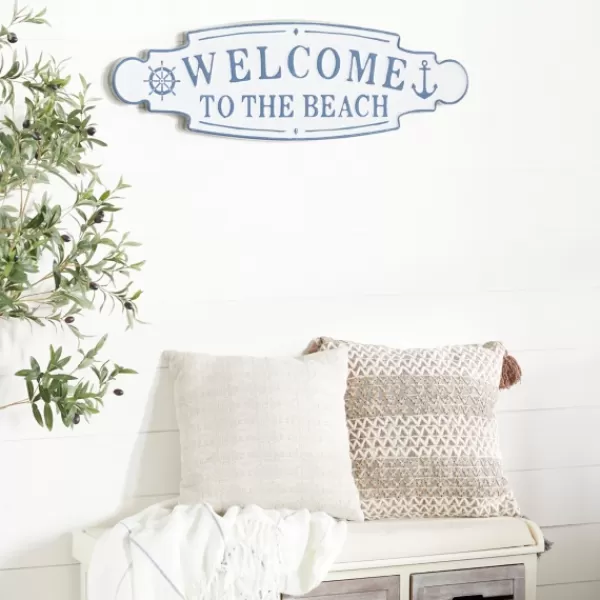 Wall Quotes & Signs-Kirkland's Home Welcome To The Beach Metal Wall Plaque White/Blue