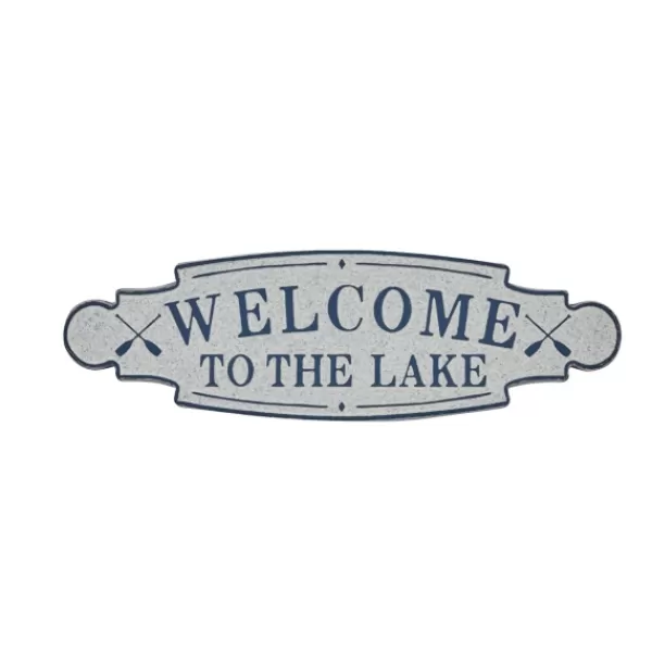 Wall Quotes & Signs-Kirkland's Home Welcome To The Lake Metal Wall Plaque White/Blue