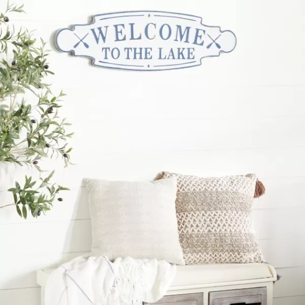 Wall Quotes & Signs-Kirkland's Home Welcome To The Lake Metal Wall Plaque White/Blue