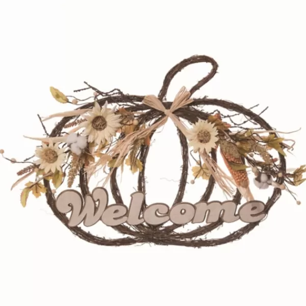 Wreaths-Kirkland's Home Welcome White Pumpkin Floral Wreath Brown/Ivory