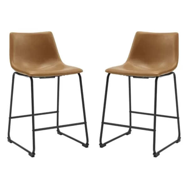 Bar Stools & Counter Height Stools-Kirkland's Home Whiskey Faux Leather Counter Stools, Set Of 2 Brown