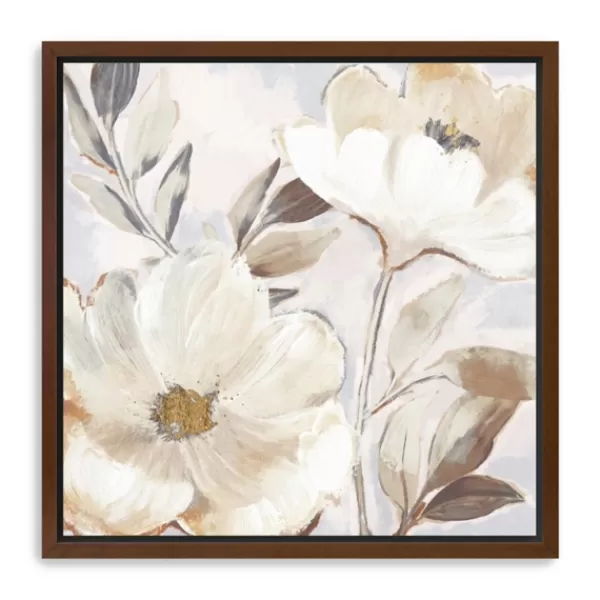 Framed Art-Kirkland's Home Whisper White Florals Framed Canvas Art Print White/Brown/Gold