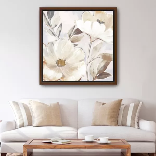 Framed Art-Kirkland's Home Whisper White Florals Framed Canvas Art Print White/Brown/Gold