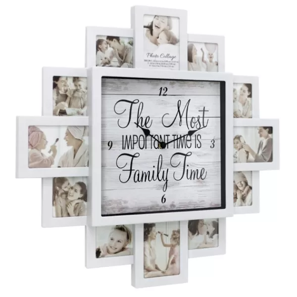 Clocks-Kirkland's Home White 12 Photo Frame Collage Family Time Clock