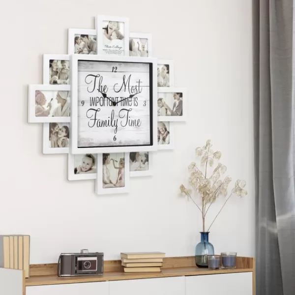 Clocks-Kirkland's Home White 12 Photo Frame Collage Family Time Clock