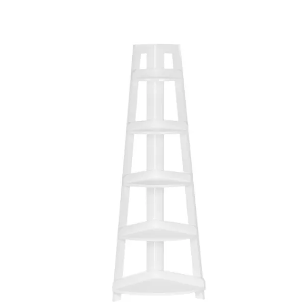 Bookshelves-Kirkland's Home White 5-Tier Corner Ladder Bookshelf