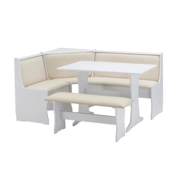 Dining Sets-Kirkland's Home White And Beige Upholstered 3-Pc Dining Nook Set Tan