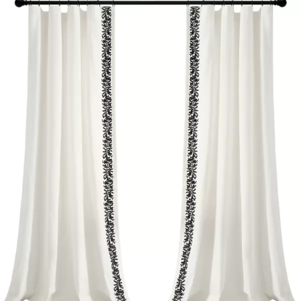 Curtains & Drapes-Kirkland's Home White And Black Embroidered Curtain Panel, 84 In. White/Black