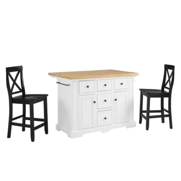 Kitchen Islands & Bar Carts-Kirkland's Home White And Black Wood 3-Pc. Kitchen Island Set
