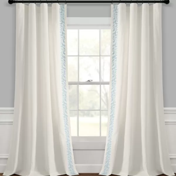 Curtains & Drapes-Kirkland's Home White And Blue Embroidered Curtain Panel, 84 In. White/Blue