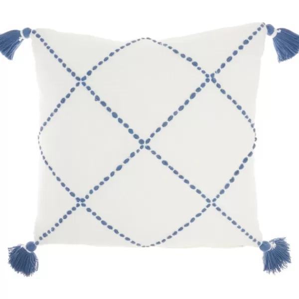 Pillows-Kirkland's Home White And Blue Woven Dots Diamond Pillow Blue/White
