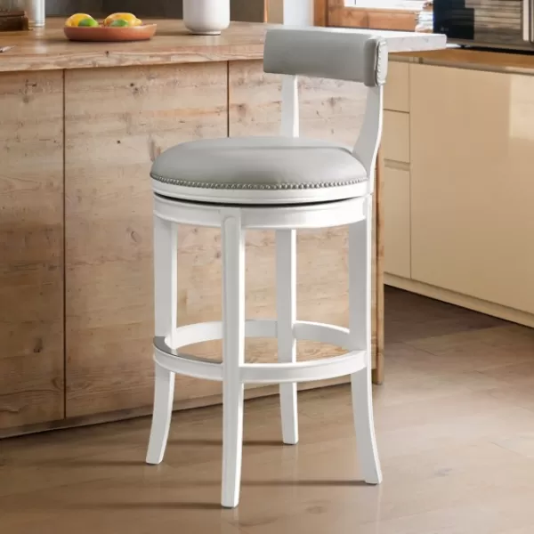 Bar Stools & Counter Height Stools-Kirkland's Home White And Faux Leather Swivel Bar Stool Gray