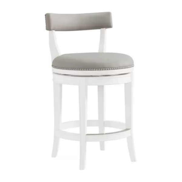 Bar Stools & Counter Height Stools-Kirkland's Home White And Faux Leather Swivel Counter Stool Gray