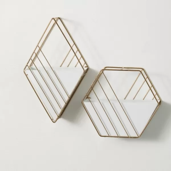 Wall Storage-Kirkland's Home White And Gold Metal Wall Pockets, Set Of 2