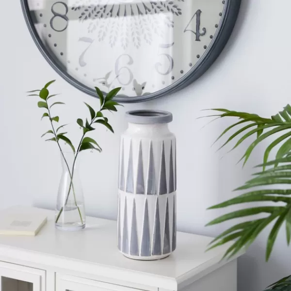 Vases-Kirkland's Home White And Gray Geometric Triangle Vase, 13 In. White/Gray