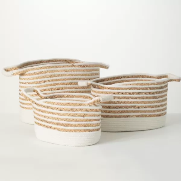 Baskets & Boxes-Kirkland's Home White And Natural Braided Woven Baskets, Set Of 3 White/Tan