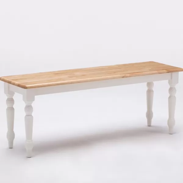 Dining Chairs-Kirkland's Home White And Natural Wood Dining Bench White/Tan