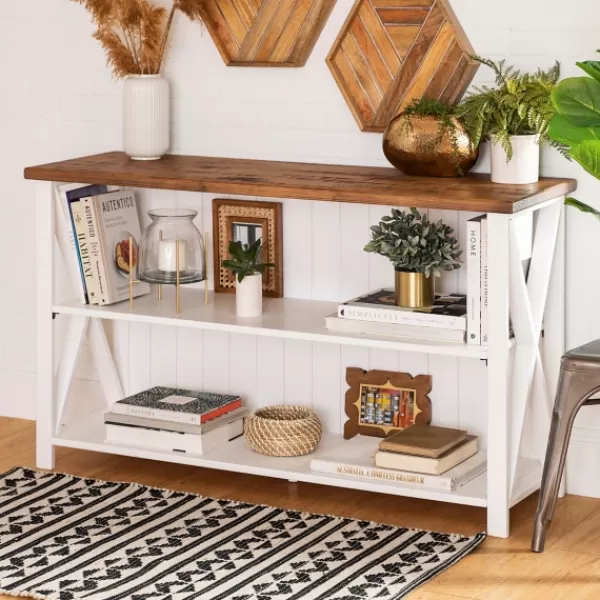 Console Tables-Kirkland's Home White And Rustic Oak Wood Farmhouse Console Table White/Brown
