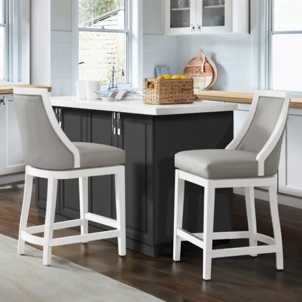 Bar Stools & Counter Height Stools-Kirkland's Home White And Swivel Counter Stools, Set Of 2 Gray