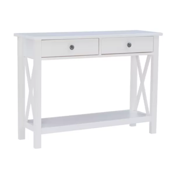 Entryway Furniture-Kirkland's Home White Antique Pine X Console Table