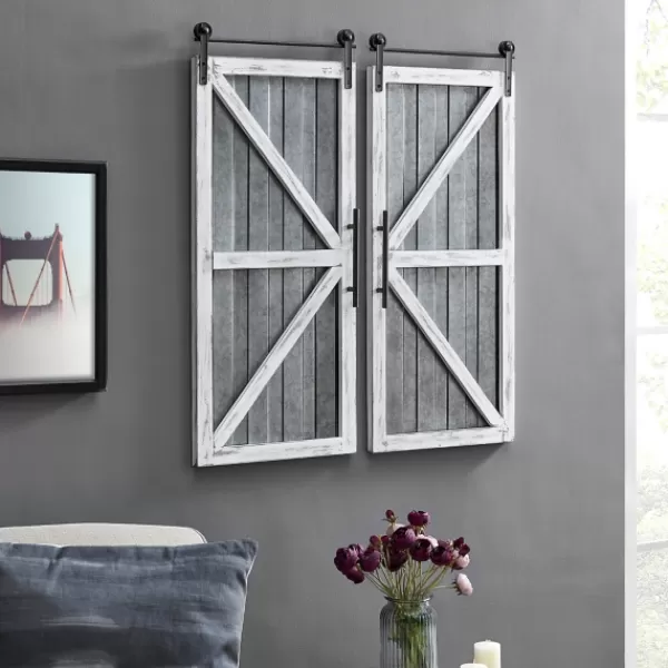 Wall Plaques-Kirkland's Home White Barn Door Galvanized Wall Plaques, Set Of 2 Gray