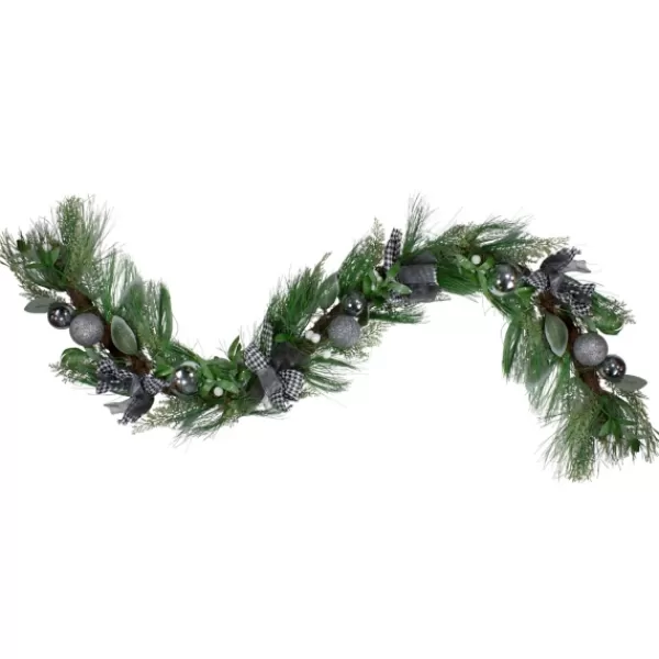 Arrangements & Greenery-Kirkland's Home White Berries & Houndstooth Bows Christmas Garland Green/White/Black