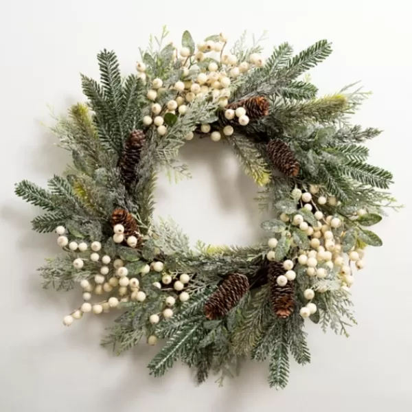 Wreaths-Kirkland's Home White Berry Pinecone Spiral Wreath Green/White/Brown