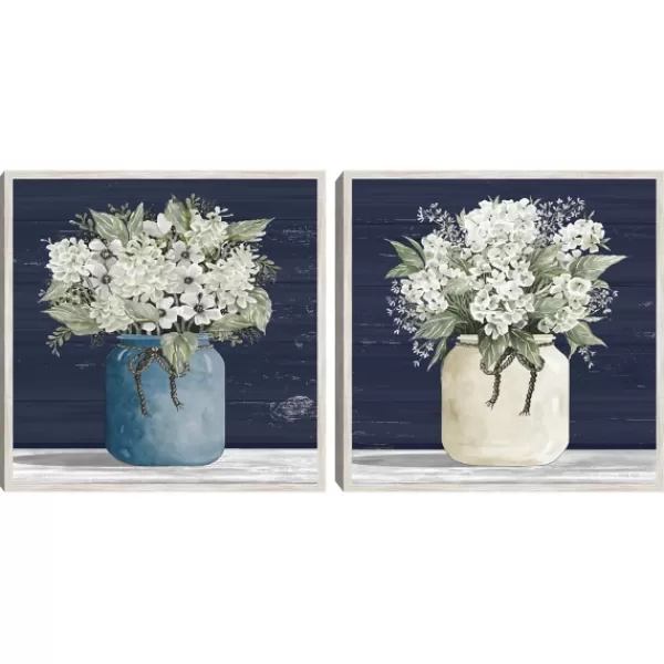 Framed Art-Kirkland's Home White Blossom Bouquet 2-Pc. Framed Wall Art Set Blue/White/Green