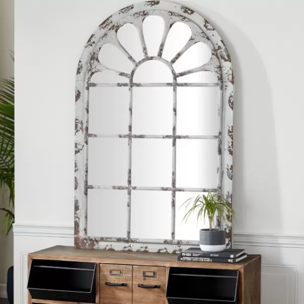 Decorative Mirrors-Kirkland's Home White Brown Rustic Window Iron Frame Wall Mirror