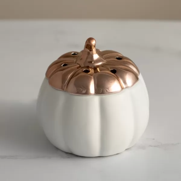 Home Fragrance-Kirkland's Home White Ceramic Pumpkin Wax Warmer White/Gold