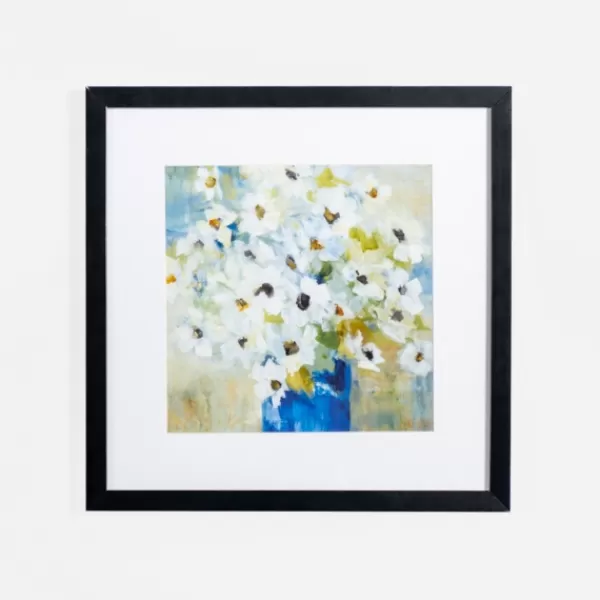 Framed Art-Kirkland's Home White Daisies In Blue Vase Framed Art Print White/Blue