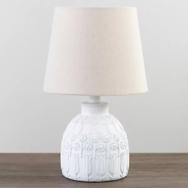 Table Lamps-Kirkland's Home White Embossed Flowers Table Lamp Ivory