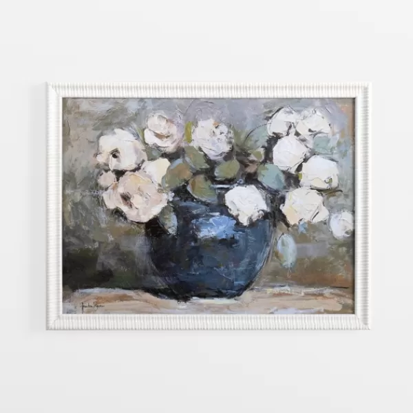 Framed Art-Kirkland's Home White Flowers In Blue Vase Framed Art Print Blue/White/Gray