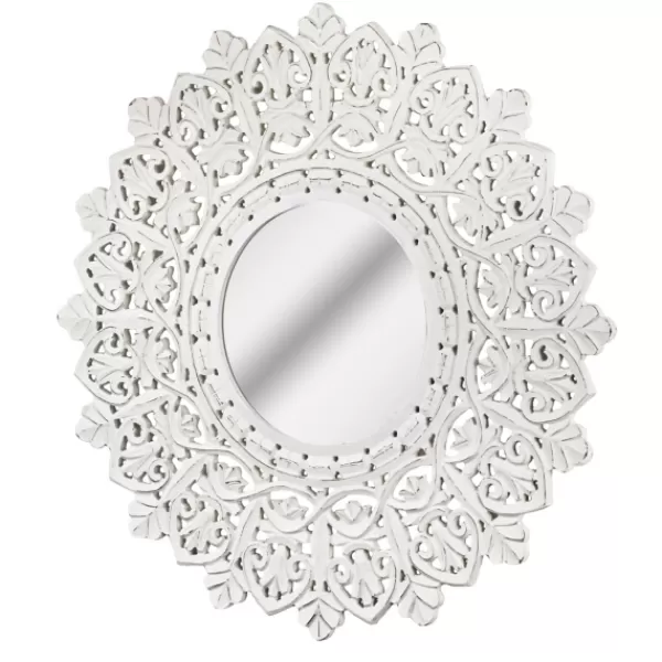 Decorative Mirrors-Kirkland's Home White Handcarved Mandala Circle Wall Mirror