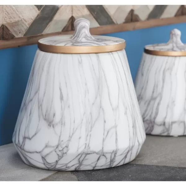 Decorative Bowls & Jars-Kirkland's Home White Marble Oval Jar White/Gray