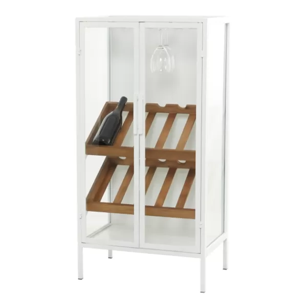 Kitchen Islands & Bar Carts-Kirkland's Home White Metal And Natural Wood 2-Door Bar Cabinet