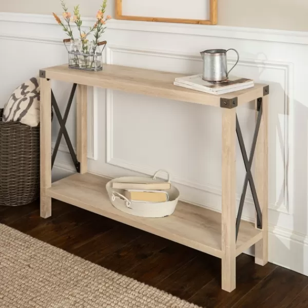 Console Tables-Kirkland's Home White Oak Farmhouse X-Frame Console Table Ivory